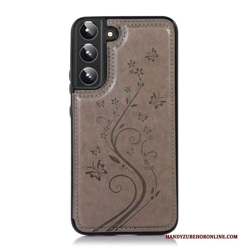 Cover Samsung Galaxy S22 5G Portacarte In Ecopelle Stand Fiori