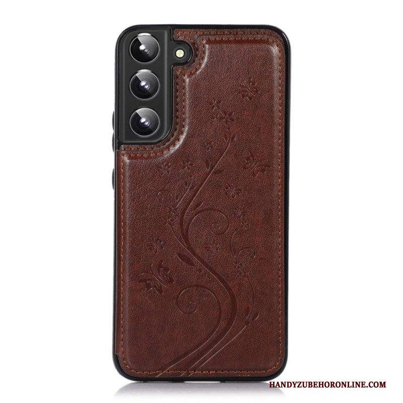 Cover Samsung Galaxy S22 5G Portacarte In Ecopelle Stand Fiori