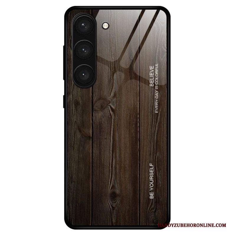 Cover Samsung Galaxy S23 5G Design In Legno Vetro Temperato