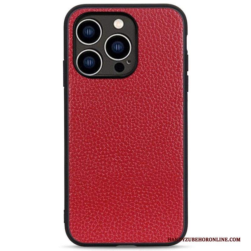 Cover iPhone 14 Pro Vera Pelle Di Litchi
