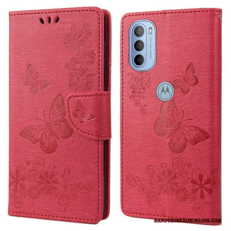 Custodia A Portafoglio Moto G51 5G Splendide Farfalle Cinturino