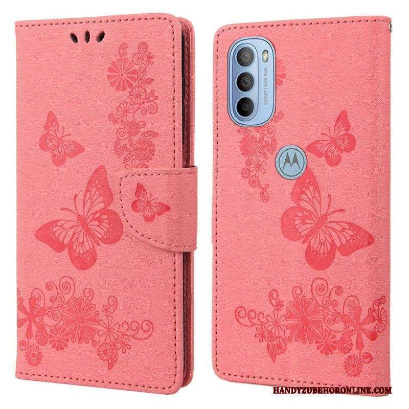Custodia A Portafoglio Moto G51 5G Splendide Farfalle Cinturino