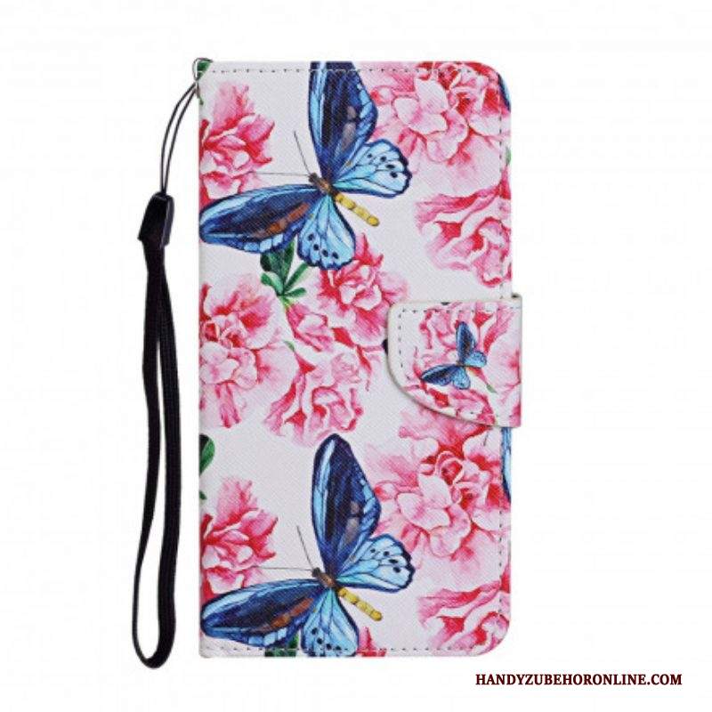 Custodia A Portafoglio Samsung Galaxy A52 4G / A52 5G / A52s 5G Cordino Floreale Con Farfalle