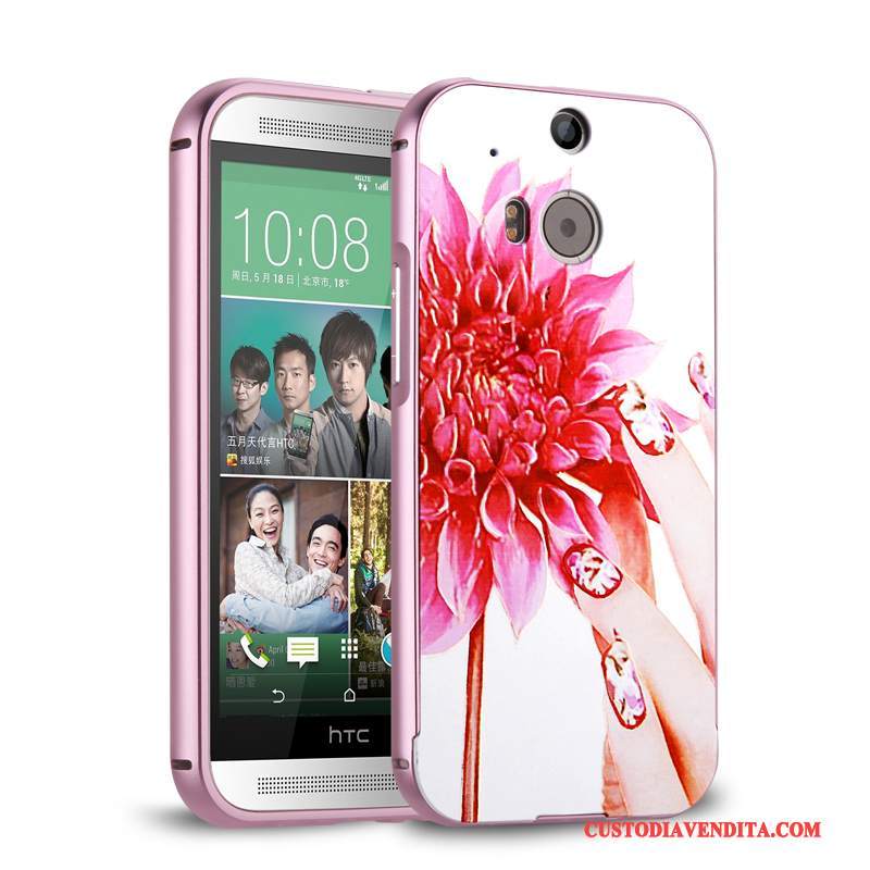 Custodia Htc One M8 Telefono Metallo, Cover Htc One M8 Rosa Telaio