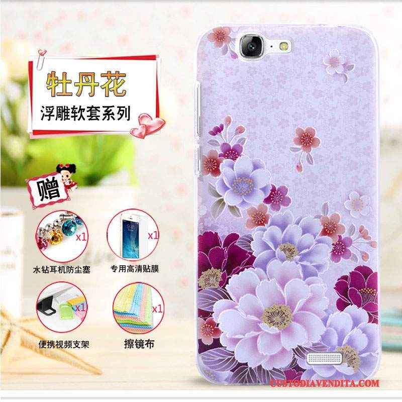 Custodia Huawei Ascend G7 Cartone Animato Telefono Morbido, Cover Huawei Ascend G7 Goffratura Giallo