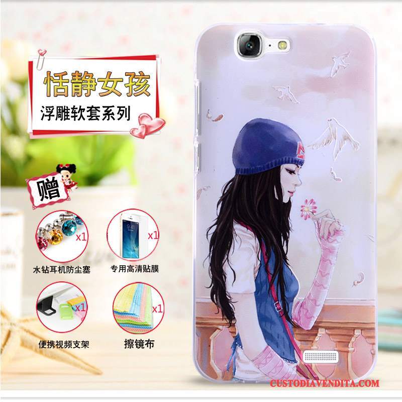 Custodia Huawei Ascend G7 Cartone Animato Telefono Morbido, Cover Huawei Ascend G7 Goffratura Giallo