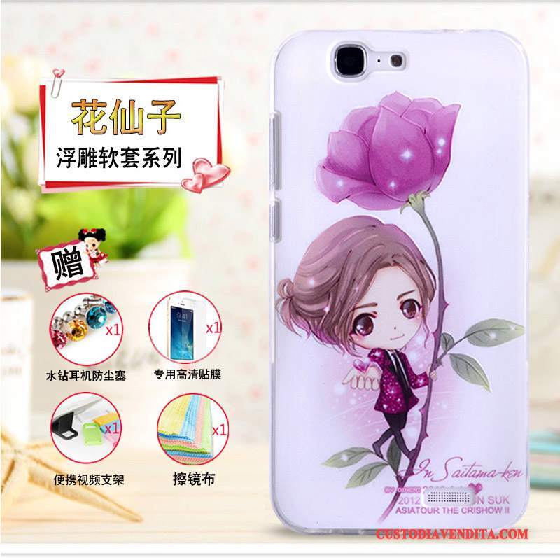 Custodia Huawei Ascend G7 Cartone Animato Telefono Morbido, Cover Huawei Ascend G7 Goffratura Giallo