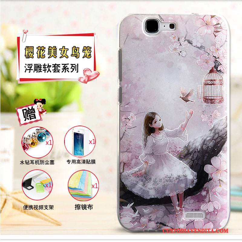 Custodia Huawei Ascend G7 Cartone Animato Telefono Morbido, Cover Huawei Ascend G7 Goffratura Giallo
