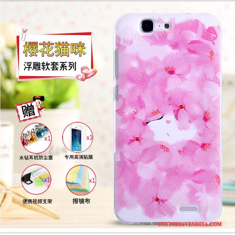 Custodia Huawei Ascend G7 Cartone Animato Telefono Morbido, Cover Huawei Ascend G7 Goffratura Giallo