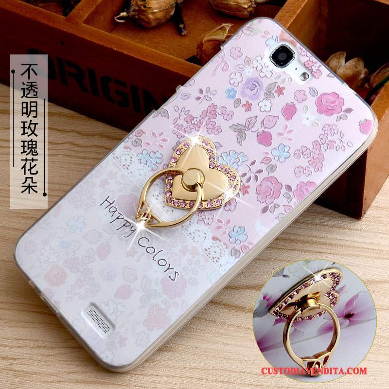 Custodia Huawei Ascend G7 Goffratura Rosa Supporto, Cover Huawei Ascend G7 Protezione Morbido Anti-caduta