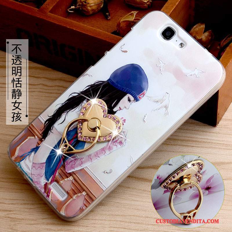Custodia Huawei Ascend G7 Goffratura Rosa Supporto, Cover Huawei Ascend G7 Protezione Morbido Anti-caduta