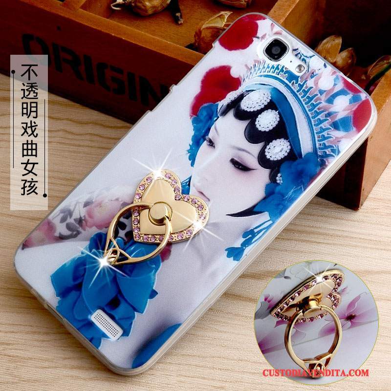 Custodia Huawei Ascend G7 Goffratura Rosa Supporto, Cover Huawei Ascend G7 Protezione Morbido Anti-caduta