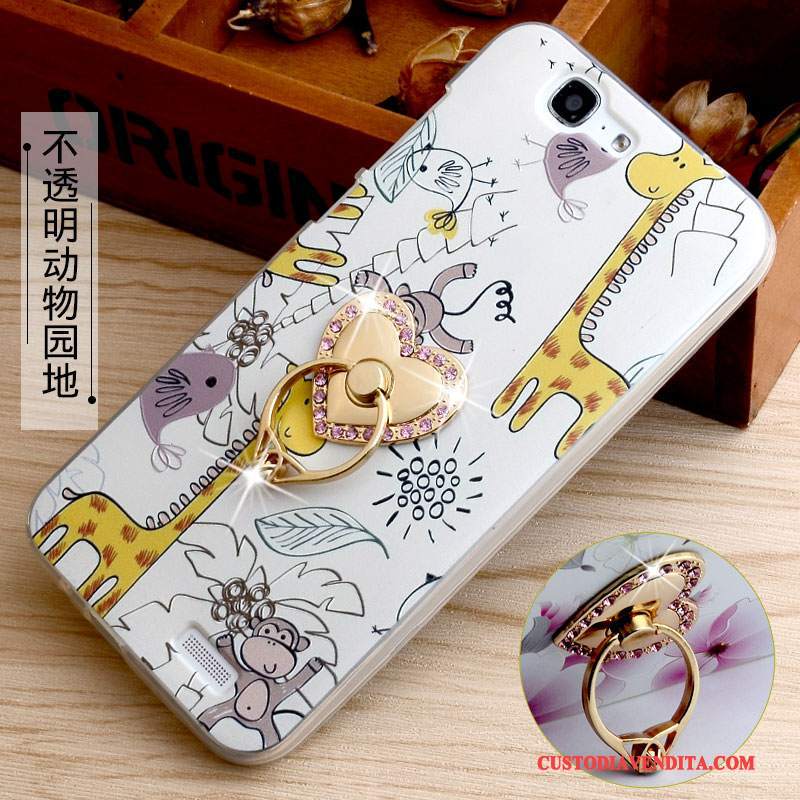 Custodia Huawei Ascend G7 Goffratura Rosa Supporto, Cover Huawei Ascend G7 Protezione Morbido Anti-caduta