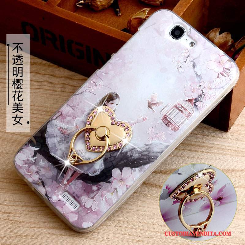Custodia Huawei Ascend G7 Goffratura Rosa Supporto, Cover Huawei Ascend G7 Protezione Morbido Anti-caduta