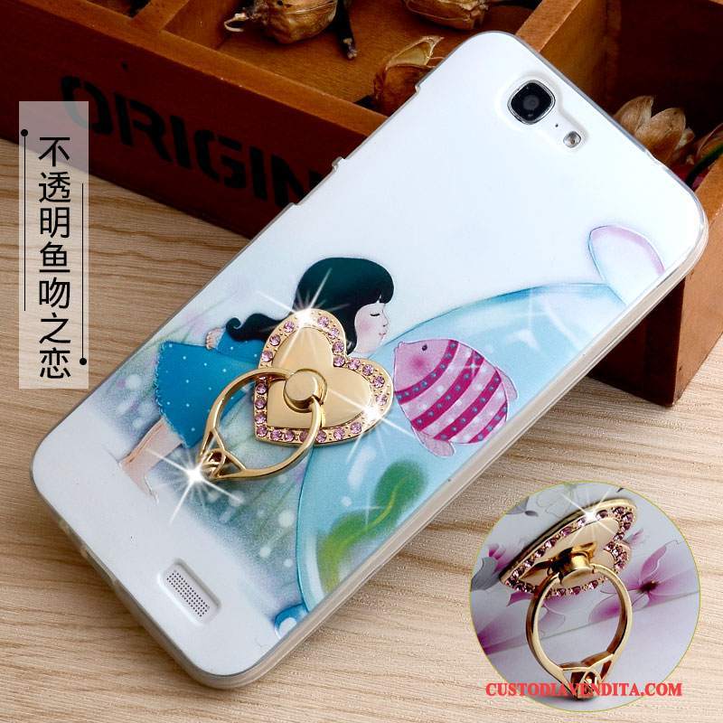Custodia Huawei Ascend G7 Goffratura Rosa Supporto, Cover Huawei Ascend G7 Protezione Morbido Anti-caduta