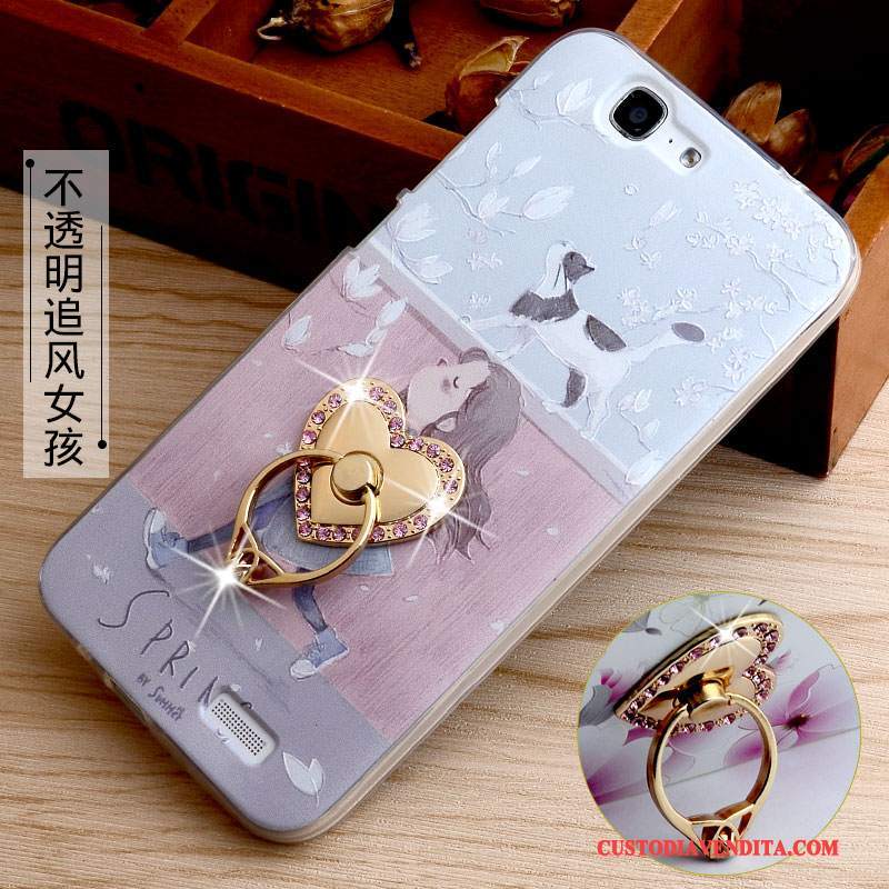 Custodia Huawei Ascend G7 Goffratura Rosa Supporto, Cover Huawei Ascend G7 Protezione Morbido Anti-caduta