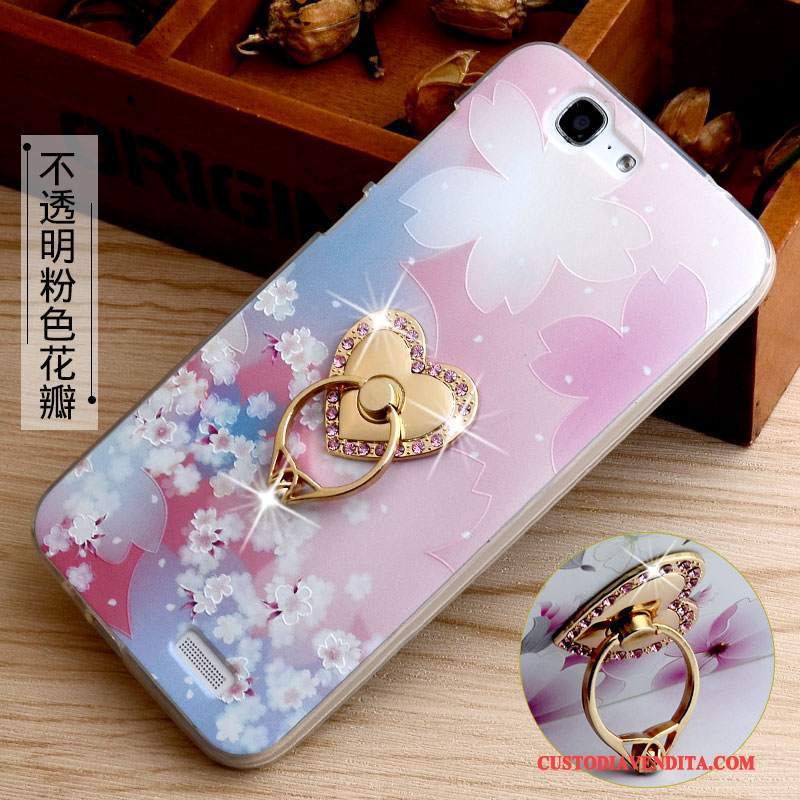 Custodia Huawei Ascend G7 Goffratura Rosa Supporto, Cover Huawei Ascend G7 Protezione Morbido Anti-caduta