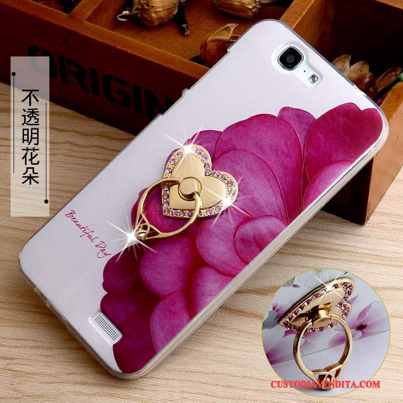 Custodia Huawei Ascend G7 Goffratura Rosa Supporto, Cover Huawei Ascend G7 Protezione Morbido Anti-caduta