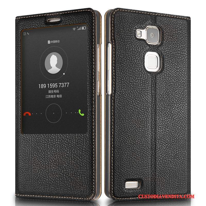 Custodia Huawei Ascend Mate 7 Pelle Affari Rosso, Cover Huawei Ascend Mate 7 Folio Telefono Anti-caduta