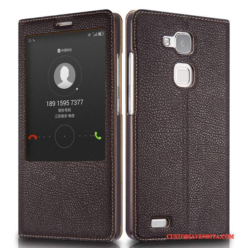 Custodia Huawei Ascend Mate 7 Pelle Affari Rosso, Cover Huawei Ascend Mate 7 Folio Telefono Anti-caduta
