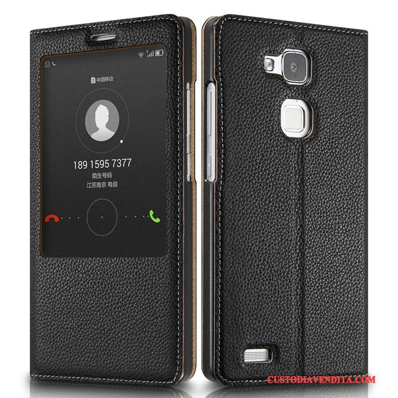 Custodia Huawei Ascend Mate 7 Pelle Affari Rosso, Cover Huawei Ascend Mate 7 Folio Telefono Anti-caduta