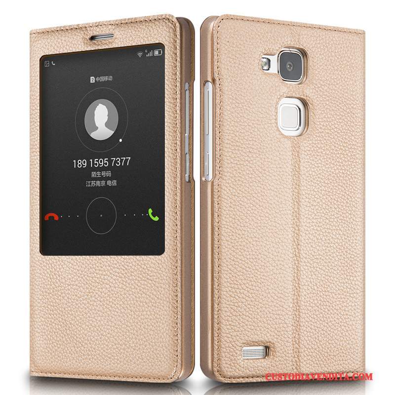 Custodia Huawei Ascend Mate 7 Pelle Affari Rosso, Cover Huawei Ascend Mate 7 Folio Telefono Anti-caduta