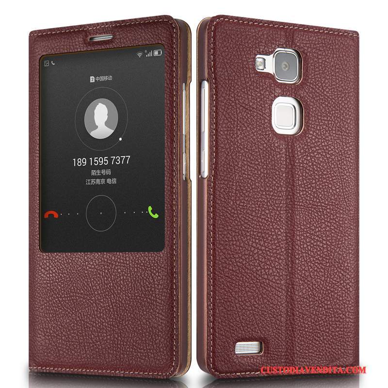 Custodia Huawei Ascend Mate 7 Pelle Affari Rosso, Cover Huawei Ascend Mate 7 Folio Telefono Anti-caduta