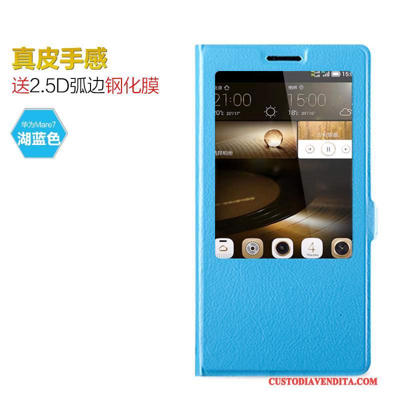 Custodia Huawei Ascend Mate 7 Pelle Blu Anti-caduta, Cover Huawei Ascend Mate 7 Protezione Telefono