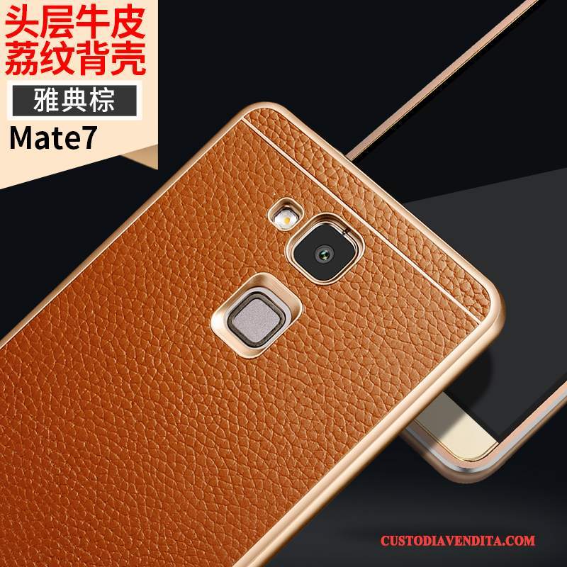 Custodia Huawei Ascend Mate 7 Pelle Metallo Telaio, Cover Huawei Ascend Mate 7 Protezione Giallotelefono