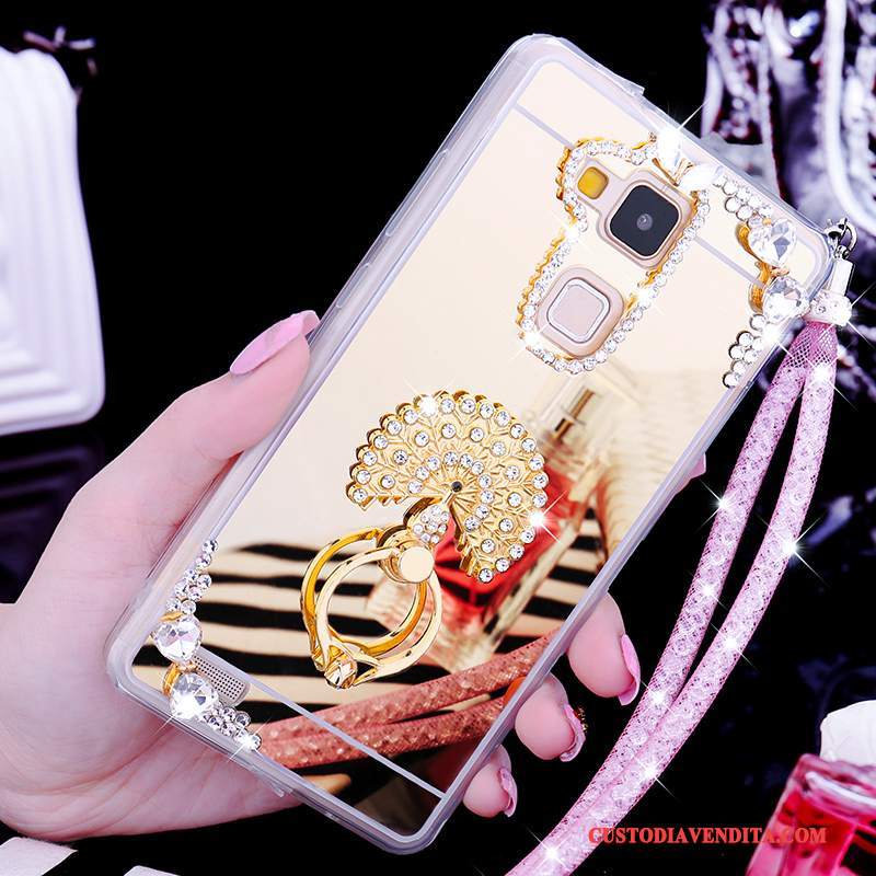 Custodia Huawei Ascend Mate 7 Silicone Telefono Oro, Cover Huawei Ascend Mate 7 Strass Bello