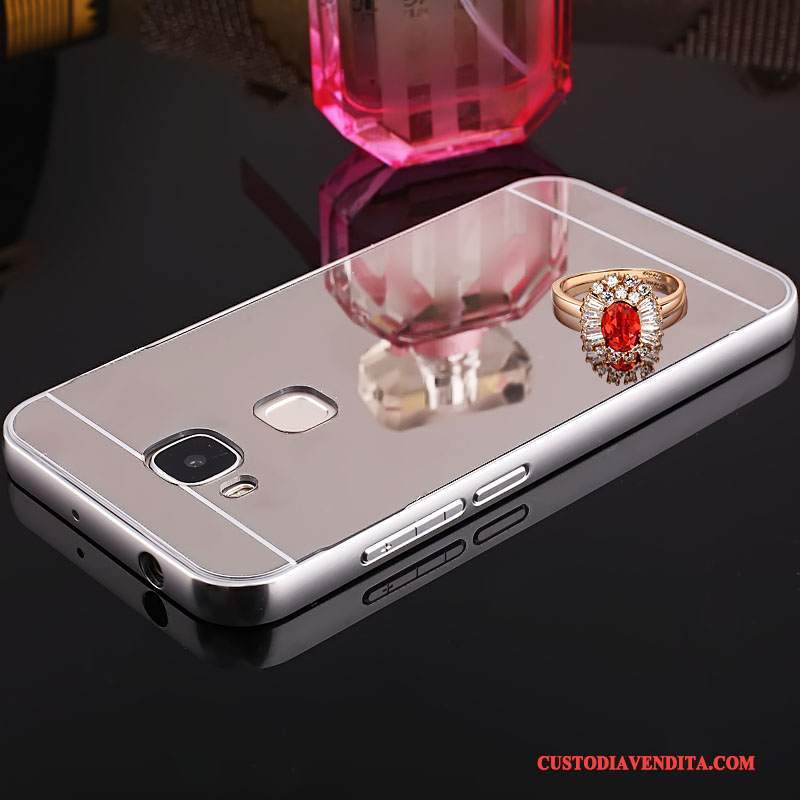 Custodia Huawei G7 Plus Strass Argento Telaio, Cover Huawei G7 Plus Protezione Metallo