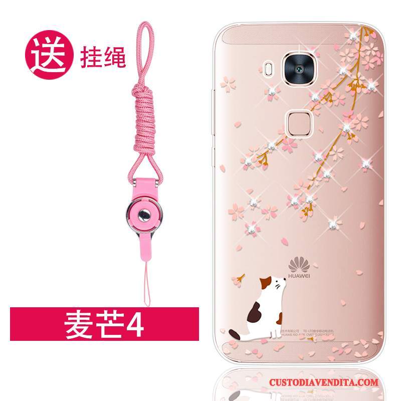 Custodia Huawei G7 Plus Strass Telefono Rosa, Cover Huawei G7 Plus Silicone Morbido Tendenza