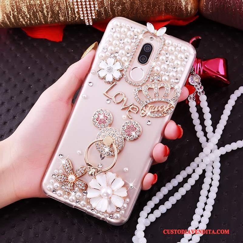 Custodia Huawei Mate 10 Lite Strass Tutto Incluso Morbido, Cover Huawei Mate 10 Lite Creativo Telefono Oro