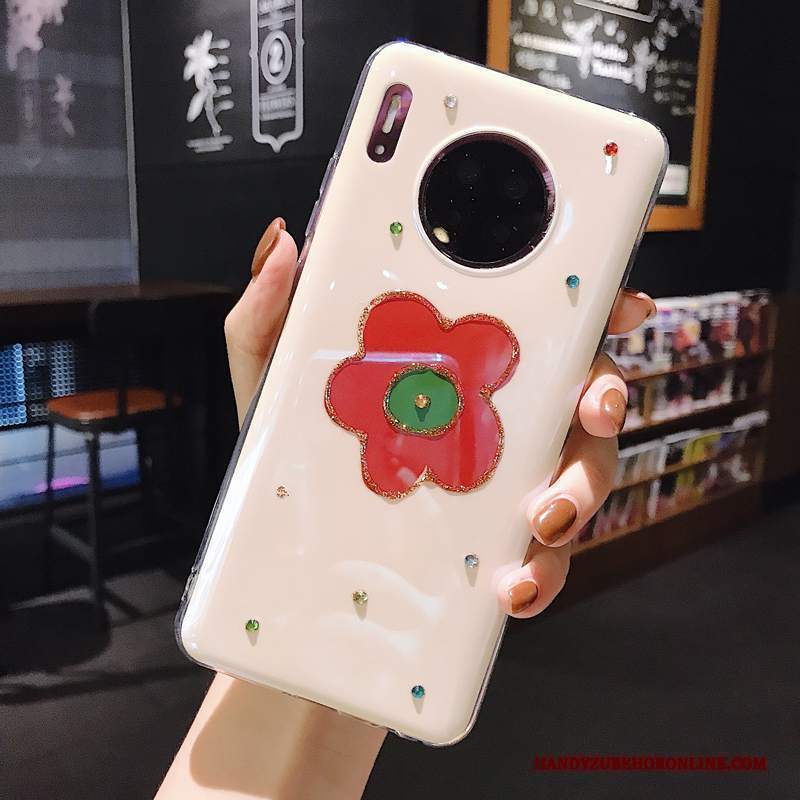 Custodia Huawei Mate 30 Fiori Piccola Morbido, Cover Huawei Mate 30 Strass Sottili Anti-caduta