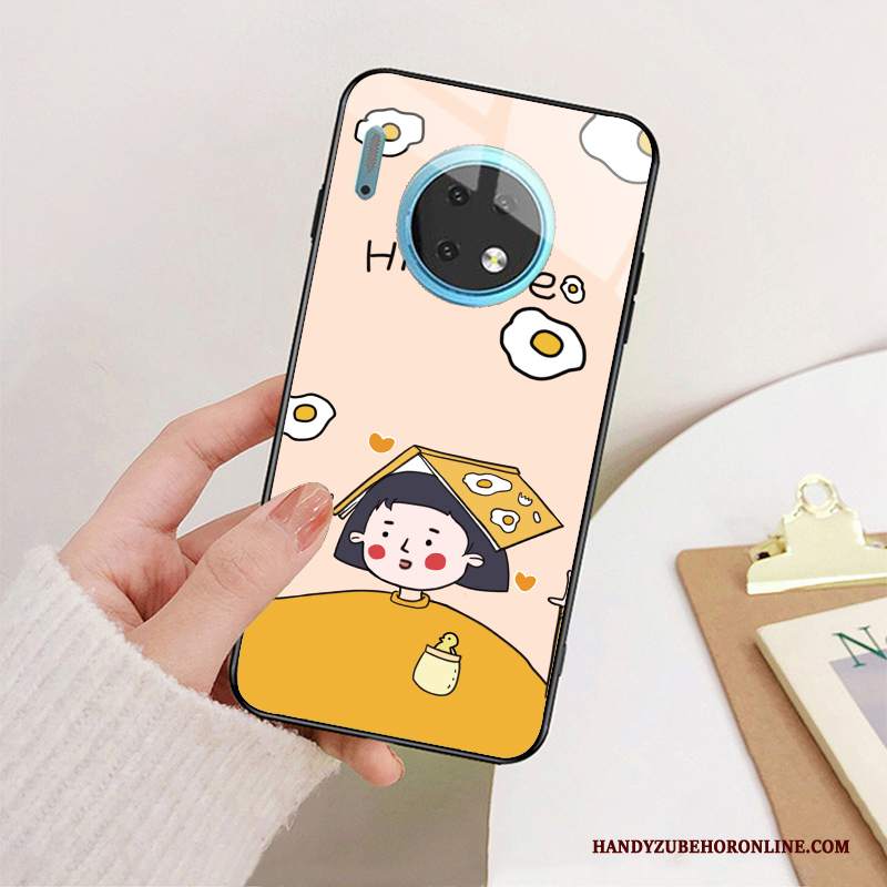Custodia Huawei Mate 30 Silicone Vetro Anti-caduta, Cover Huawei Mate 30 Protezione Specchio Giallo