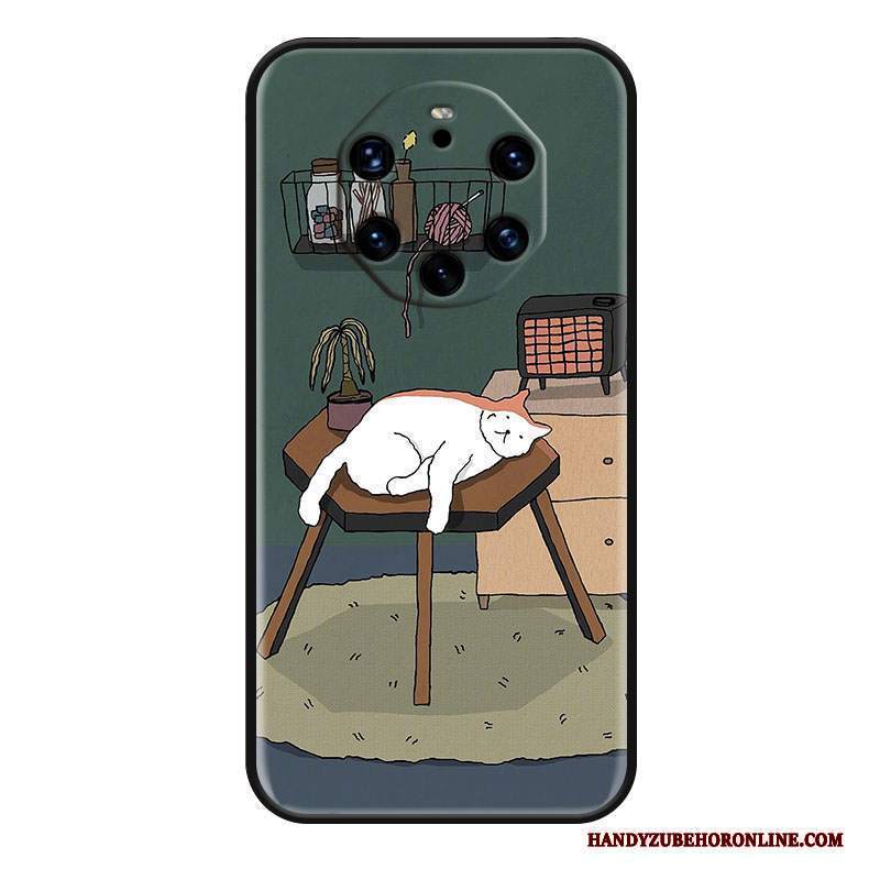 Custodia Huawei Mate 40 Rs Silicone Vento Bello, Cover Huawei Mate 40 Rs Cartone Animato Verde Gattino