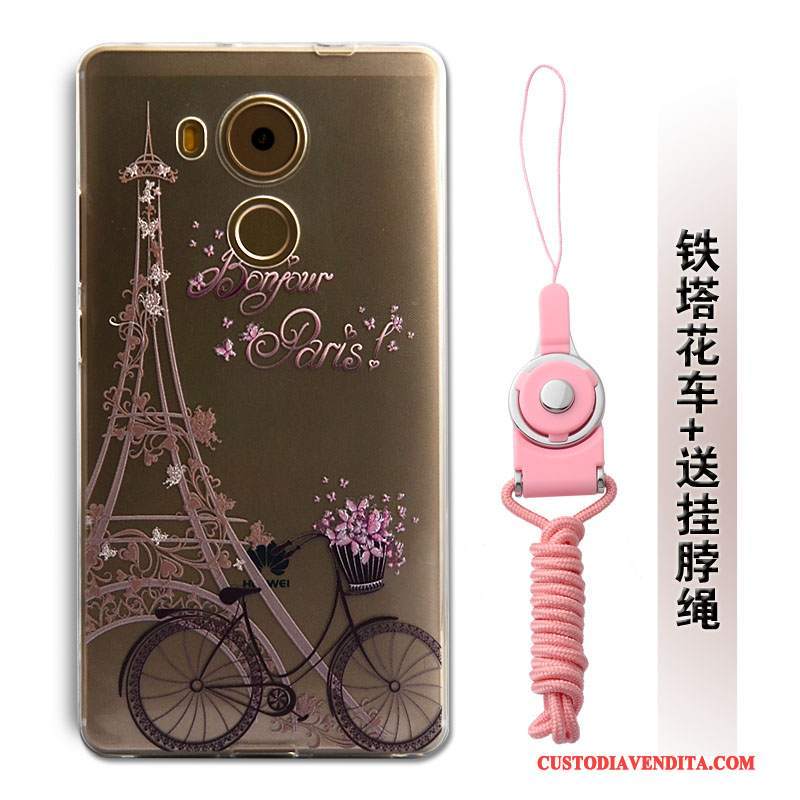 Custodia Huawei Mate 8 Silicone Morbido Ornamenti Appesi, Cover Huawei Mate 8 Goffratura Anti-caduta Rosa