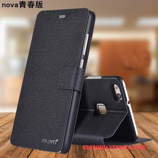 Custodia Huawei Nova Protezione Anti-caduta Gioventù, Cover Huawei Nova Pelle Telefono Blu Scuro
