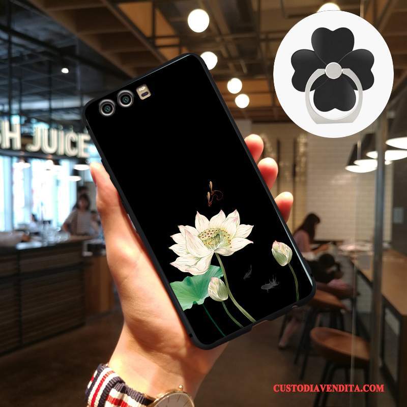 Custodia Huawei P10 Plus Goffratura Tendenza Nero, Cover Huawei P10 Plus Protezione Telefono Anti-caduta