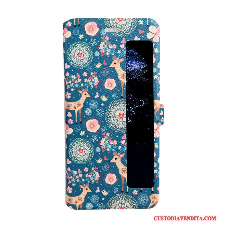 Custodia Huawei P10 Plus Pelle Finestra Aperta Rosa, Cover Huawei P10 Plus Folio Telefono