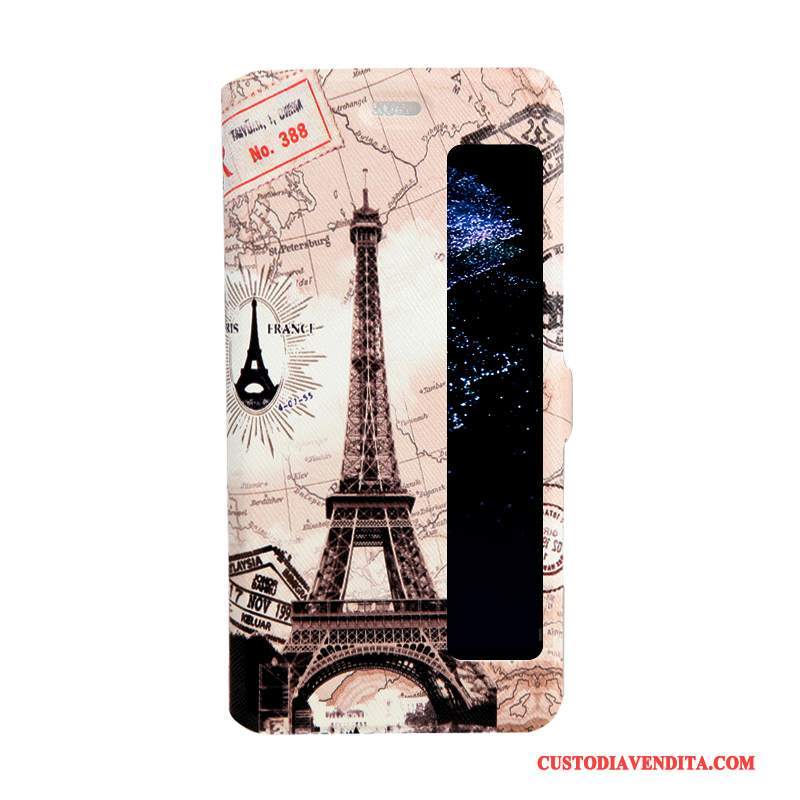Custodia Huawei P10 Plus Pelle Finestra Aperta Rosa, Cover Huawei P10 Plus Folio Telefono
