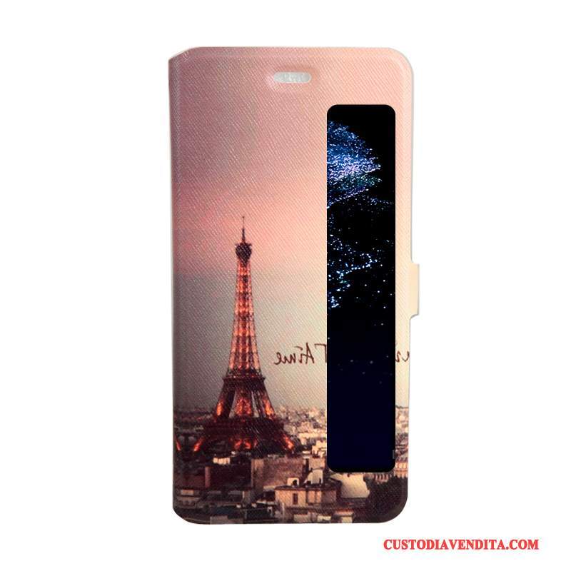 Custodia Huawei P10 Plus Pelle Finestra Aperta Rosa, Cover Huawei P10 Plus Folio Telefono