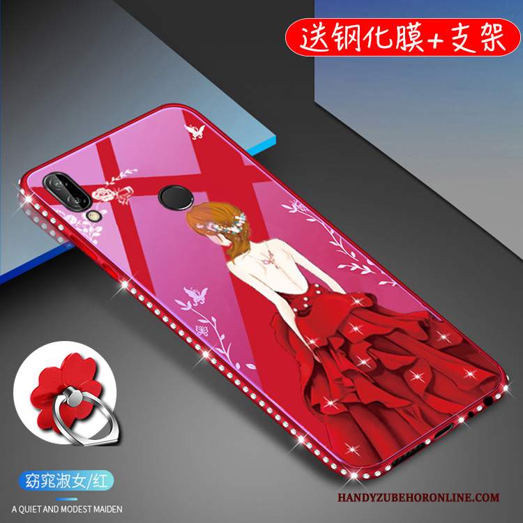 Custodia Huawei P20 Lite Strass Porpora Vetro, Cover Huawei P20 Lite Protezione Con Strass Gioventù