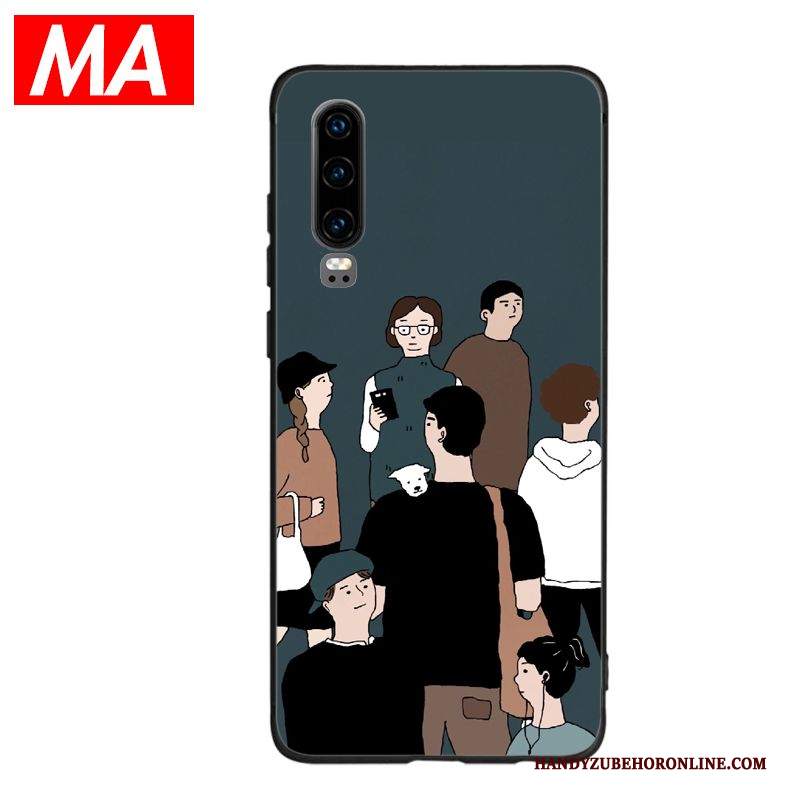 Custodia Huawei P30 Cartone Animato Gattinotelefono, Cover Huawei P30 Silicone Verde Morbido