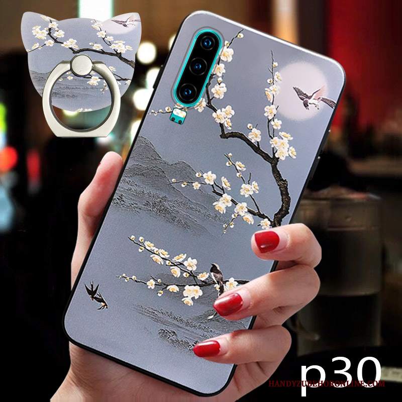 Custodia Huawei P30 Creativo Blu Marchio Di Tendenza, Cover Huawei P30 Vintage Amanti Vento