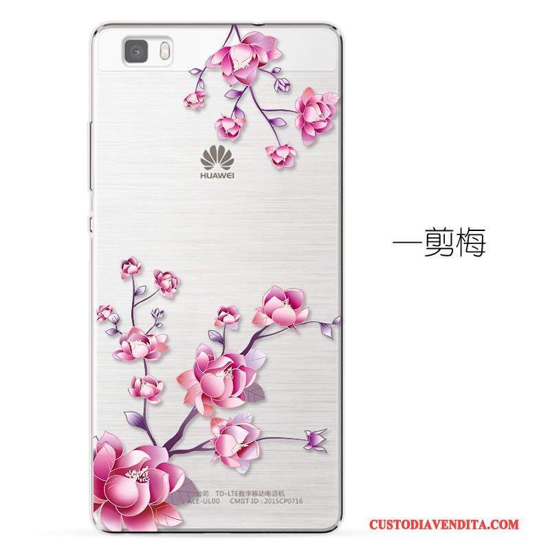 Custodia Huawei P8 Lite Goffratura Trasparente Morbido, Cover Huawei P8 Lite Protezione Blu Chiarotelefono