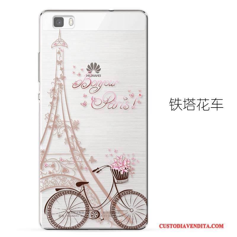 Custodia Huawei P8 Lite Goffratura Trasparente Morbido, Cover Huawei P8 Lite Protezione Blu Chiarotelefono