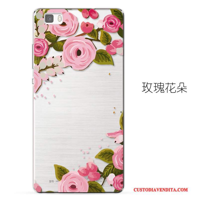 Custodia Huawei P8 Lite Goffratura Trasparente Morbido, Cover Huawei P8 Lite Protezione Blu Chiarotelefono