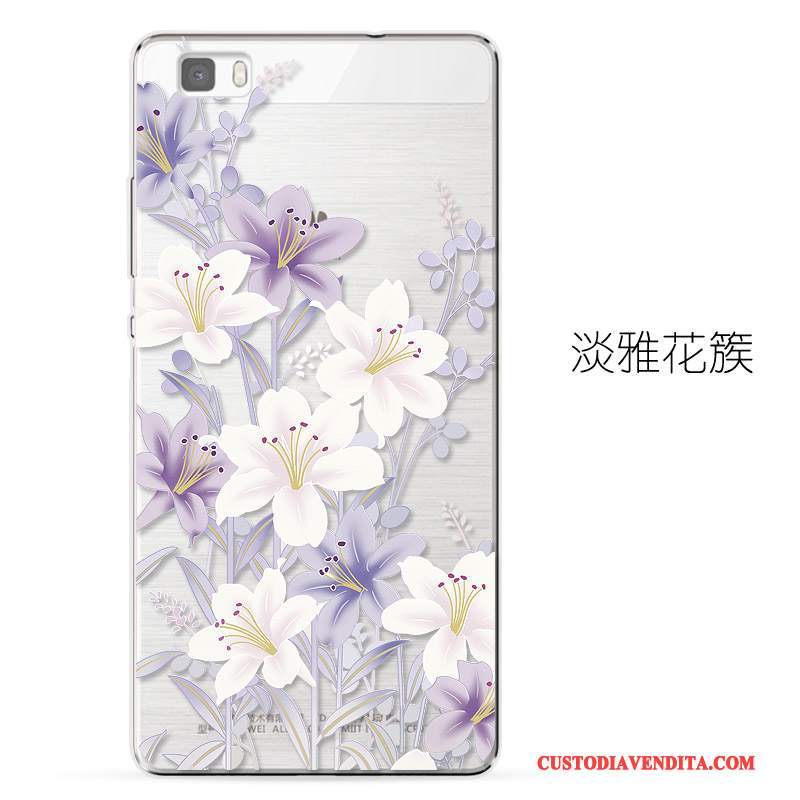 Custodia Huawei P8 Lite Goffratura Trasparente Morbido, Cover Huawei P8 Lite Protezione Blu Chiarotelefono