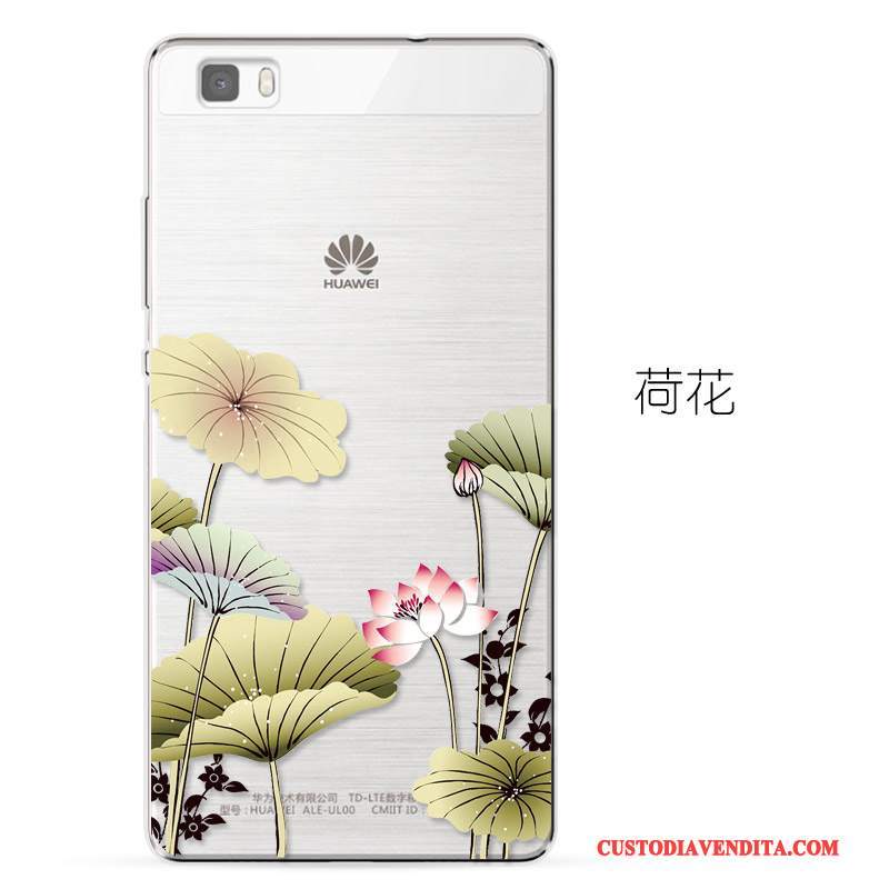 Custodia Huawei P8 Lite Goffratura Trasparente Morbido, Cover Huawei P8 Lite Protezione Blu Chiarotelefono